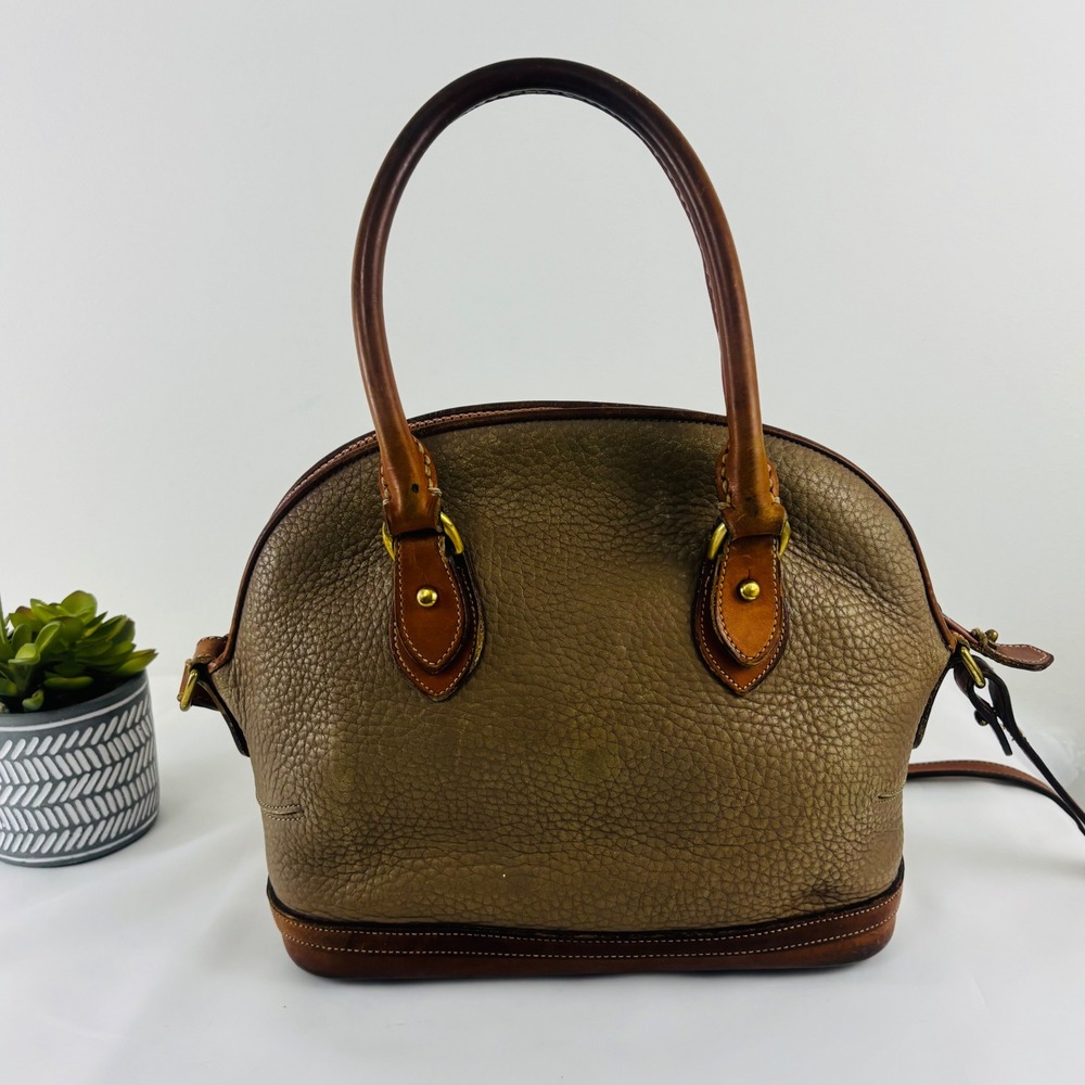 Vtg. Dooney & Bourke All Weather Leather Domed Satchel Taupe British Tan Bag - Picture 10 of 15